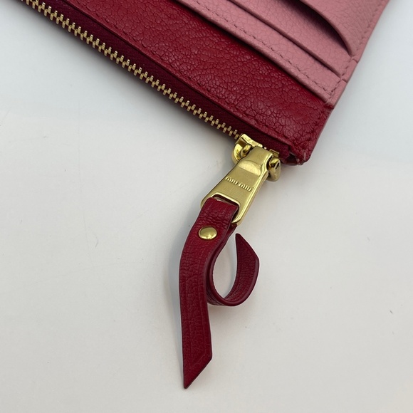 Miu Miu pink and red zip leather card holder wallet women made in italy - Picture 8 of 14